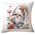Square white gnome pillow cover with pink hearts and roses for Valentine decoration - Romantic Gnome with Floral Heart Style (CRD11-6) / 45*45cm Short Plush Single Sided Without Core