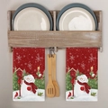 Set asciugamani da cucina natalizi con stampa pupazzo di neve rosso e motivi festivi - 40x60 / Motivo MJB01-4
