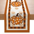 Linen table runner featuring orange pumpkins and plaid borders for Thanksgiving decor - 33*183cm / Dot Pumpkin Orange Brown Plaid Style (ZQ36-38)