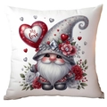 Valentine gnome pillow cover with white beard, red heart balloon and romantic rose floral print - Gnome with My Love Balloon Style (CRD11-8) / 45*45cm Short Plush Single Sided Without Core