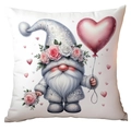 Valentine's Day gnome pillow case with heart balloons and pink roses on white background - Gnome with Roses and Red Balloon Style (CRD11-9) / 45*45cm Short Plush Single Sided Without Core