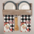 Asciugamano da cucina natalizio assorbente con stampa Babbo Natale e motivo scozzese nero - Motivo MJB01-5
