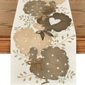 Linen table runner with turkey and autumn leaf motifs for Thanksgiving dining decor - 33*183cm / Thanksgiving Dot Turkey Style (ZQ36-40)