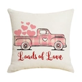 Linen Valentine pillow cover featuring pink heart truck and Loads of Love print - Heart Retro Truck (YMD003-2) / 45*45cm Linen Single-Sided No Insert