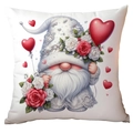 Square white pillowcase featuring Valentine gnome with red roses and heart balloon design - Gnome with Red and White Roses Style (CRD11-10) / 45*45cm Short Plush Single Sided Without Core
