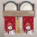 Set di due strofinacci natalizi rossi con stampa di pupazzo di neve e fiocchi di neve - Motivo MJB01-6