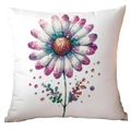 Square cushion cover with sparkling daisy floral print on white fabric background - Pink Purple Teal Gradient Floral (TQDR78-1) / 45x45cm (No Insert)