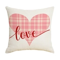 Valentine's Day pink plaid heart pillowcase with red love text on linen fabric - Pink Plaid Heart Love (YMD003-3) / 45*45cm Linen Single-Sided No Insert