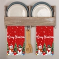 Set di asciugamani da cucina rossi natalizi con pupazzo di neve e Merry Christmas - Motivo MJB01-8