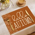 Tovaglietta autunnale caramello con scritta hello AUTUMN e foglie di acero bianche - Stile Acero Autunno Caramello (CDZ05-32)