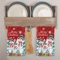 Set di due canovacci da cucina rossi natalizi con stampe di pupazzi di neve e fiocchi - Motivo MJB01-9