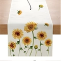 Linen table runner with bright sunflower print on white fabric for autumn decor - 33*183cm / White Bottom Sunflower Style (ZQ36-42)