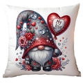 White heart gnome throw pillow cover with red My Love heart balloon illustration - Grey Hat MY Love Balloon Gnome Style (CRD11-15) / 45*45cm Short Plush Single Sided Without Core