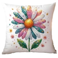Square cushion cover with artistic colorful daisy floral print and sequin effect - Shining Bead Style Artistic Flower (TQDR78-4) / 45x45cm (No Insert)