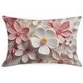 Close-up of 3D embossed floral cushion cover featuring white and purple oil painting flowers - Rectangular (No Insert) / Fresh 3D Relief (YMD10-18)
