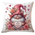 Valentine's Day gnome pillow cover with heart glasses and pink roses on white background - Happy Valentine Pink Heart Gnome Style (CRD11-16) / 45*45cm Short Plush Single Sided Without Core