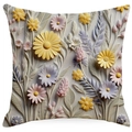 Close-up of 3D embossed floral pattern on vintage cushion cover with daisy carving details - Square (Without Core) / Turmeric Violet (YMD10-10)