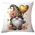 Square white pillowcase with Love gnome print and golden heart balloon for Valentines Day - Black Hat Gnome Gold Love Balloon Style (CRD11-20) / 45*45cm Short Plush Single Sided Without Core