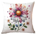 White square cushion cover featuring a colorful shimmering daisy floral print - Colorful Sequin Texture Floral (TQDR78-6) / 45x45cm (No Insert)