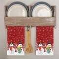 Set di due asciugamani da cucina natalizi rossi con stampe di pupazzi di neve e neve - Motivo MJB01-12