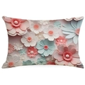Close-up of vintage floral pillowcase with 3D embossed flower textures and soft colors - Rectangular (No Insert) / Multicolor 3D Floral (YMD10-13)