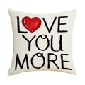 Linen pillowcase with Love You More print and red heart design for Valentine's Day - Beige LOVE YOU MORE Red Heart Style (YMV008-2) / 45*45cm Linen Single-Sided No Insert