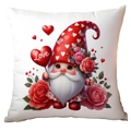 Valentine's Day gnome pillowcase with heart balloon and roses on white background - Gnome with Love Red Balloon Roses Style (CRD11-22) / 45*45cm Short Plush Single Sided Without Core