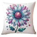 Square cushion cover with vibrant daisy floral print and colorful sequins on white - Blue Purple Green Pink Dot Print (TQDR78-7) / 45x45cm (No Insert)