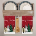 Set di due strofinacci natalizi rossi con scritte festive e decorazioni ad albero - Motivo MJB01-13