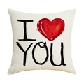 Linen cushion cover with red heart and I LOVE YOU text print in minimalist square style - Beige with Red Heart I YOU Style (YMV008-3) / 45*45cm Linen Single-Sided No Insert