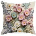 Kissenbezug mit 3D-Blumenprägung, elegantes Vintage-Muster aus Gänseblümchen und Lilien - Quadratisch (Ohne Kern) / Sanftes Künstlerisches Blumendesign (YMD10-1)