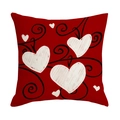 Square red linen pillowcase with white heart patterns and black vine scroll decorative art - Red with Multiple White Hearts and Vines Style (YMV008-4) / 45*45cm Linen Single-Sided No Insert