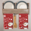 Set di due canovacci da cucina natalizi rossi con pupazzo di neve e scritte Let it Snow - Motivo MJB01-16