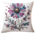 White square cushion cover with artistic pink and blue daisy floral print - Pink Blue Purple Scale Petals (TQDR78-9) / 45x45cm (No Insert)