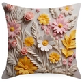 Vintage-Kissenbezug mit 3D-Prägung, Gänseblümchen- und Rosenmuster für Sofa-Dekoration - Quadratisch (Ohne Kern) / Rosa Gelbes Relief Blumen (YMD10-2)