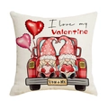 Linen Valentine pillow cover featuring cute gnomes and red truck with heart pattern - 45*45cm Linen Single-Sided No Insert / Gnome Red Truck Style (YMV013-4)