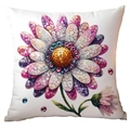 White cushion cover with pink daisy flower print and shiny textured petal details - Pink Purple White Gradient Bead Daisy (TQDR78-11) / 45x45cm (No Insert)