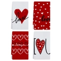 Set van 4 rood-witte absorberende keukendoeken met hartpatronen voor Valentijnsdag - Hartpatroon Assortiment (VKT003-5)