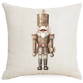 Fodera per cuscino natalizio in lino con schiaccianoci classico su tessuto beige - 45x45 cm / Stile Soldato Schiaccianoci (YMD514-3)