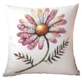 Square white pillow cover featuring colorful glitter daisy print and green stems - Pink Purple Yellow Dot Art Daisy (TQDR78-13) / 45x45cm (No Insert)