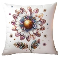 White square cushion cover featuring a shimmering floral daisy sequin print pattern - Sequin Patchwork Style Art Flower (TQDR78-14) / 45x45cm (No Insert)