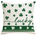 St. Patrick's Day clover pillow cover with lucky text and green stripe design - Shamrock Floral Style (YMD13-4) / 45x45cm Single Side (No Inner)