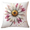 White square cushion cover with shimmering daisy flower sequin pattern for sofa - Pink Yellow Purple Gradient Art Daisy (TQDR78-15) / 45x45cm (No Insert)