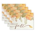 Lot de 4 sets de table rectangulaires avec texte HELLO fall et décor de feuilles d'érable - Style Feuilles d'Automne (CD61-1) / Texture en lin