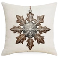 Federa natalizia in lino con stampa a fiocco di neve su tessuto beige - 45x45 cm / Stile Ornamento Fiocco di Neve Retrò (YMD514-7)