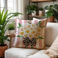 Cojín decorativo de lino con estampado de margaritas de primavera para sofá y cama - Rayas Rosas Blancas Cesta de Flores Margarita (SPP008-3) / Impresión de Una Sola Cara Sin Relleno / 45x45 cm