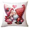 Valentine's Day pillowcase featuring cute gnome couple with red hearts and pink hats - Kissing Gnome Couple Style (CRD15-7) / 45x45cm