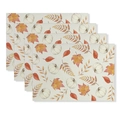 Set of four Thanksgiving placemats with white pumpkins and maple leaves on linen texture - Watercolor White Pumpkin Red Maple Leaf (CD61-6)