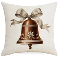 Federa natalizia in lino con stampa di campane vintage e fiocco grigio - 45x45 cm / Stile Campanelle Retrò in Bronzo (YMD514-10)