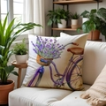 Fodera per cuscino lavanda con stampa bici vintage viola su cuscino in lino - 45*45cm (Senza Inserto) / Motivo Bicicletta e Lavanda (SPP002-3)